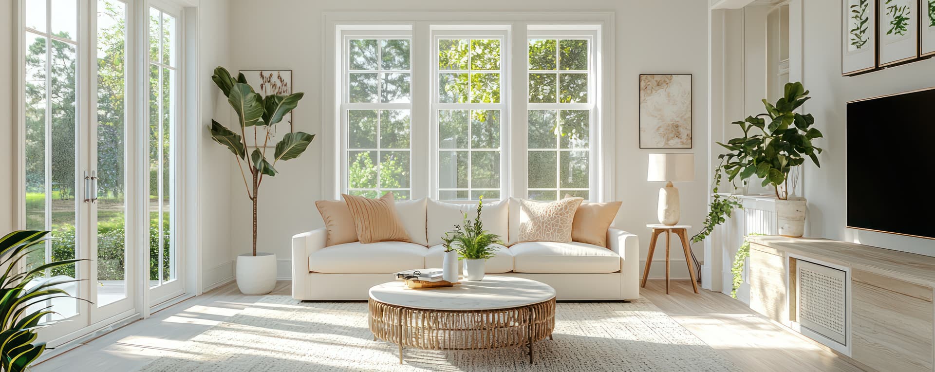 Bright living room with large windows